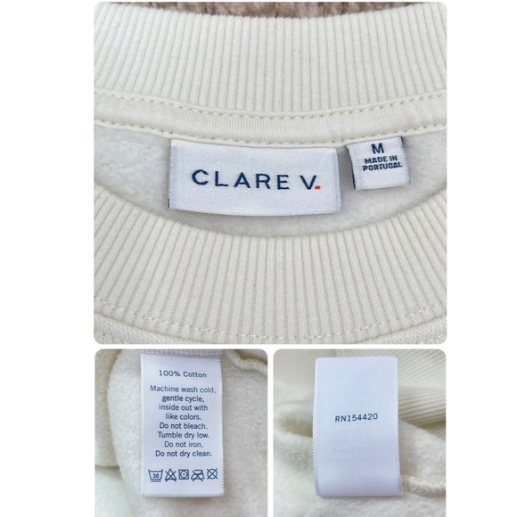 Clare V ‘Le Weekend’ Embroidered Oversized Cream Crewneck Sweatshirt Size Medium - Picture 11 of 16